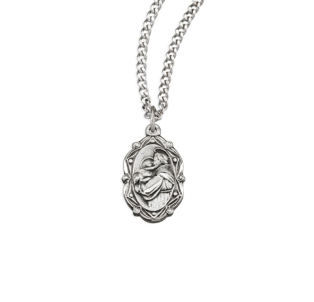 Small Saint Anthony Oval Medal Necklace, Sterling Silver