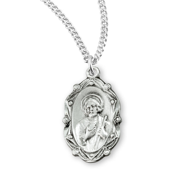 Saint Jude Oval Medal Necklace, Sterling Silver