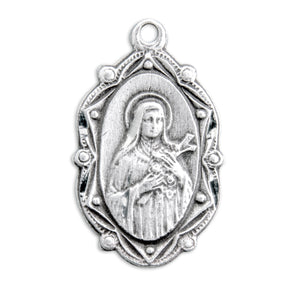 Saint Therese of Lisieux Oval Medal Necklace, Sterling Silver