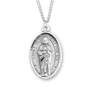 Round Saint Jude Oval Medal Necklace, Sterling Silver