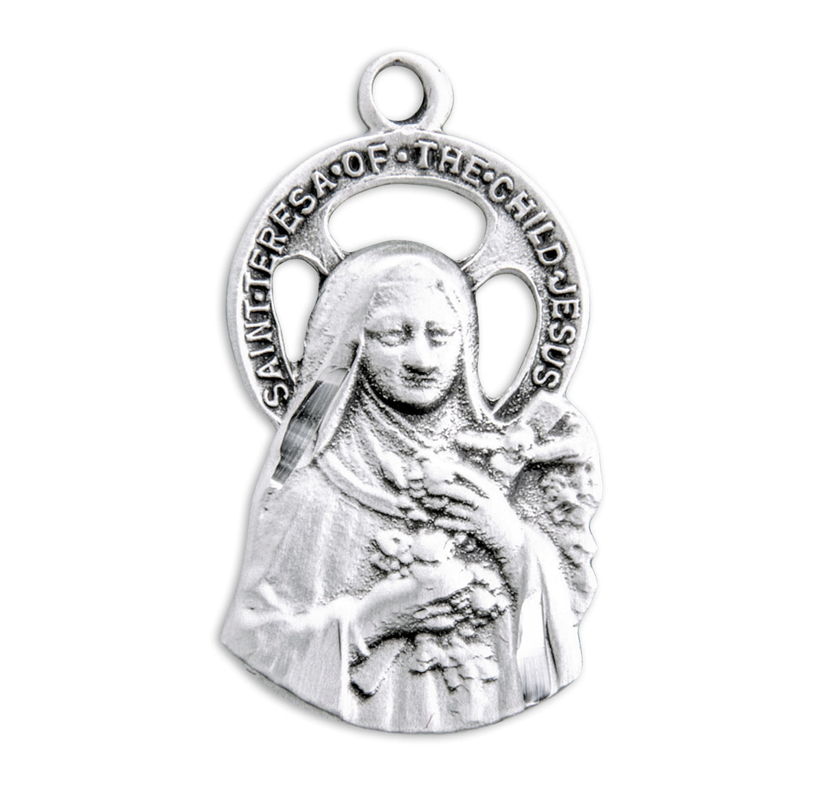 Saint Therese of Lisieux Cut-Out Medal Necklace, Sterling Silver