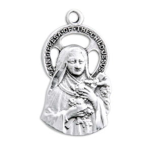 Saint Therese of Lisieux Cut-Out Medal Necklace, Sterling Silver