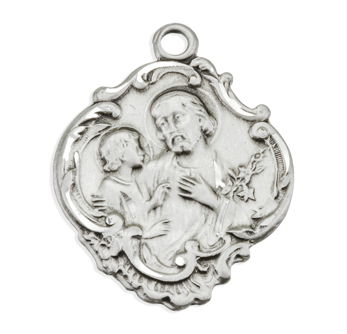 Saint Joseph Baroque Medal Necklace, Sterling Silver