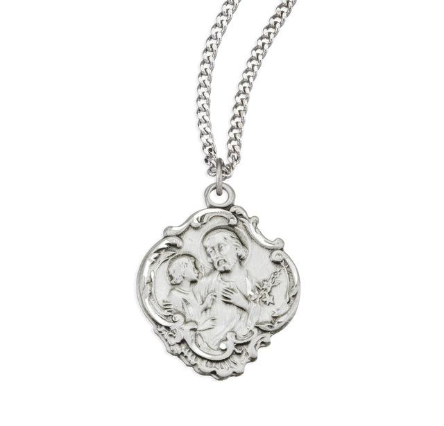 Saint Joseph Baroque Medal Necklace, Sterling Silver