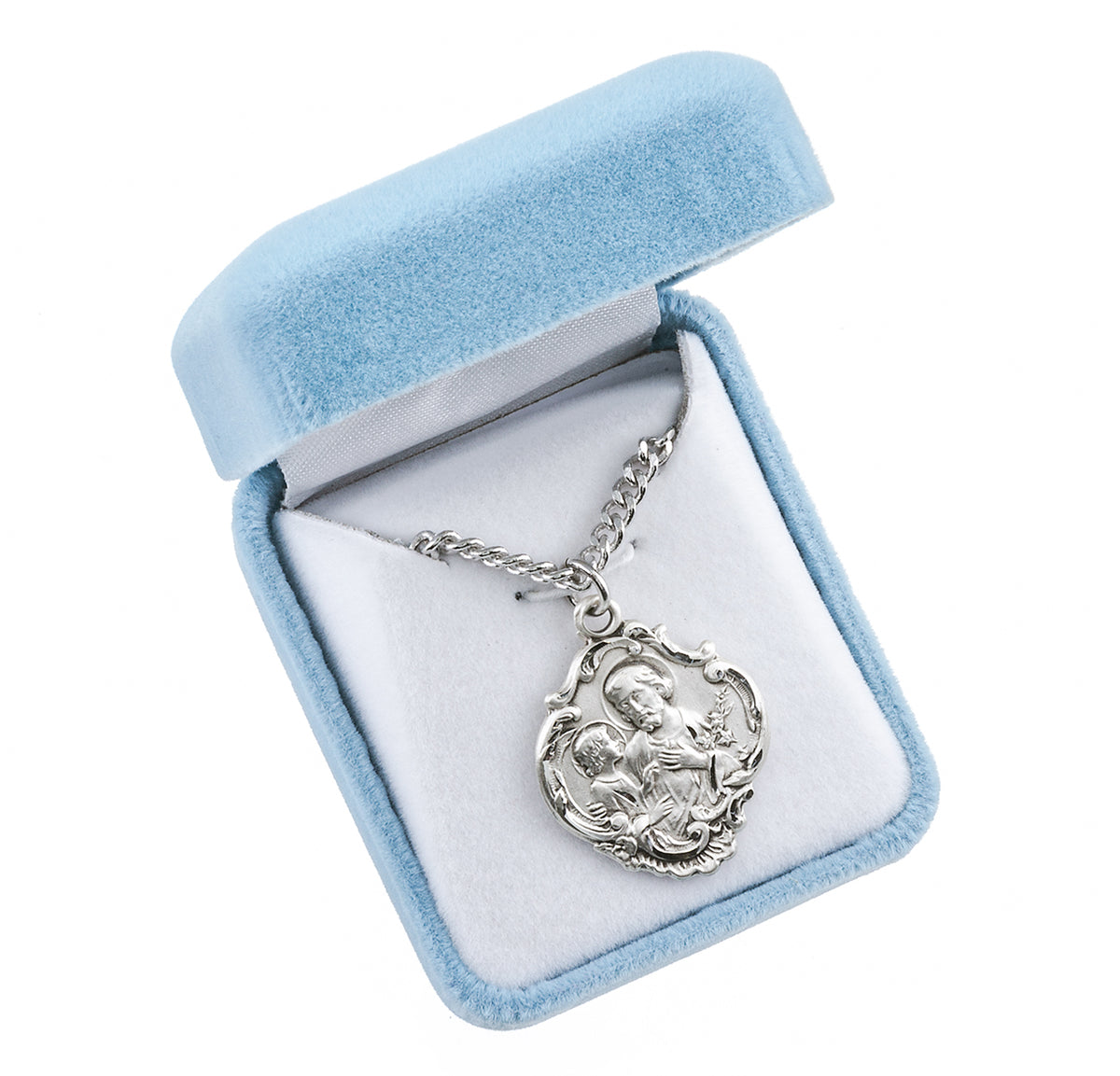 Saint Joseph Baroque Medal Necklace, Sterling Silver