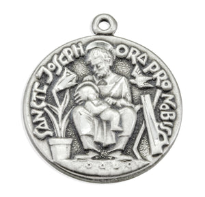 Saint Joseph Seated Medal Necklace with Infant Jesus, Sterling Silver