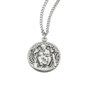 Saint Joseph Seated Medal Necklace with Infant Jesus, Sterling Silver