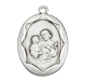 Saint Joseph Pendant Necklace with Scalloped Border, Sterling Silver