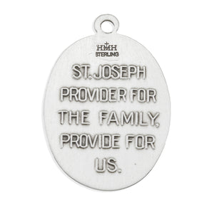 Saint Joseph Pendant Necklace with Scalloped Border, Sterling Silver