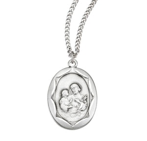 Saint Joseph Pendant Necklace with Scalloped Border, Sterling Silver