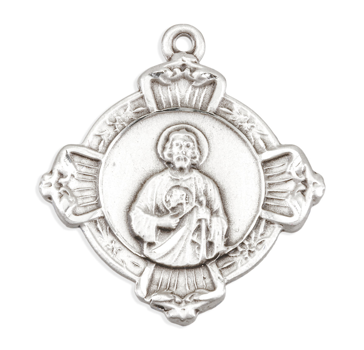 Saint Jude Medal Cross Necklace with Sacred Heart Back, Sterling Silver