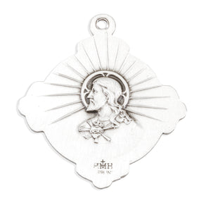 Saint Jude Medal Cross Necklace with Sacred Heart Back, Sterling Silver