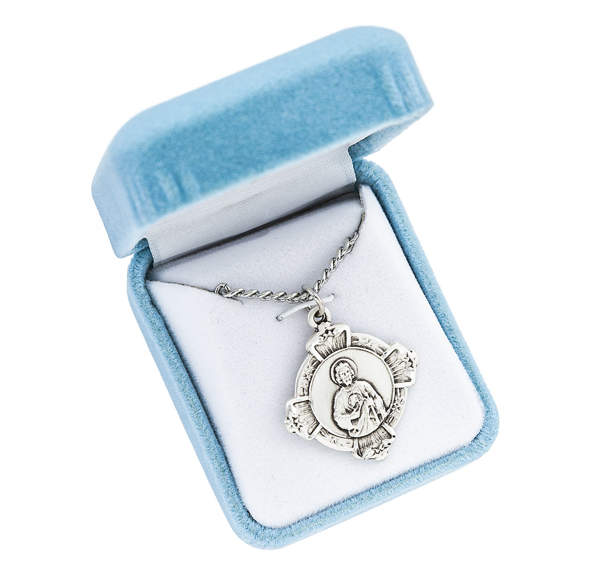 Saint Jude Medal Cross Necklace with Sacred Heart Back, Sterling Silver