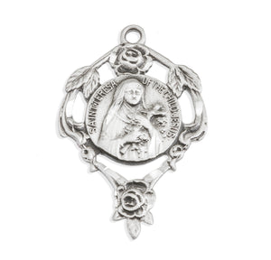 Saint Therese Round Medal Necklace, Sterling Silver
