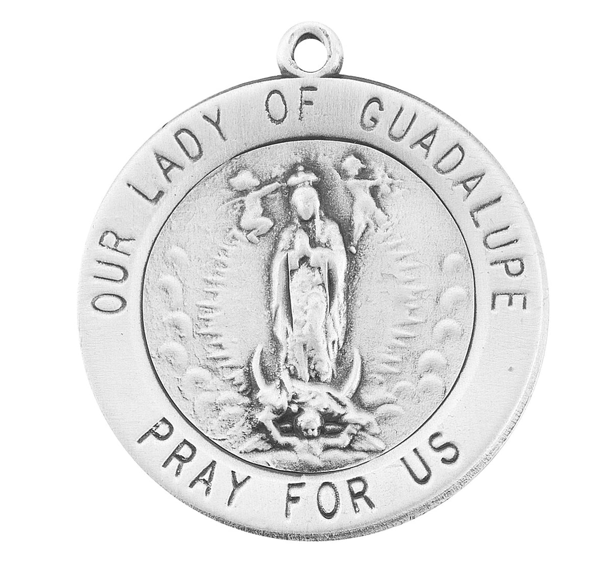 Heavy Large Our Lady of Guadalupe Round Medal Necklace, Sterling Silver