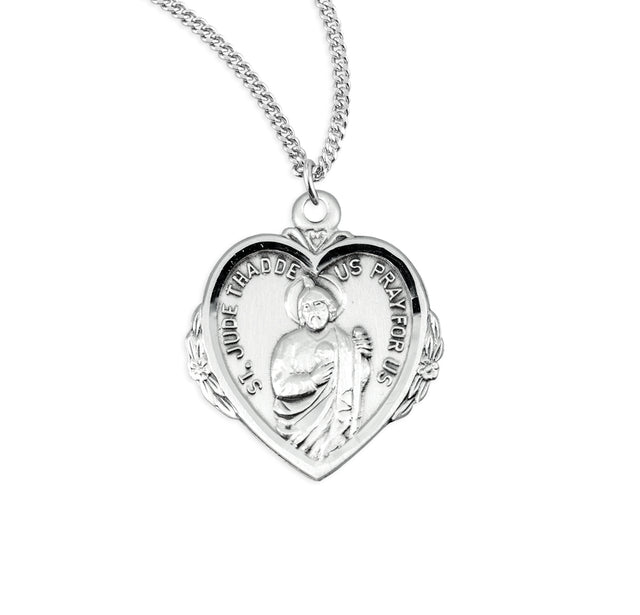 Saint Jude Heart Medal Necklace, Sterling Silver