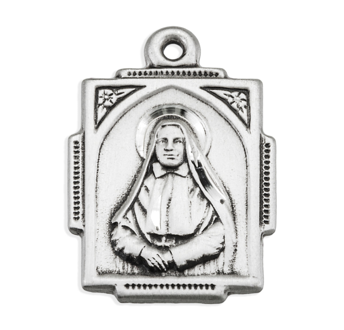 Saint Frances X. Cabrini Square Medal Necklace, Sterling Silver
