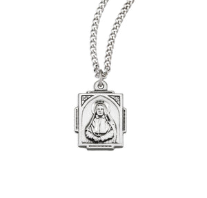 Saint Frances X. Cabrini Square Medal Necklace, Sterling Silver