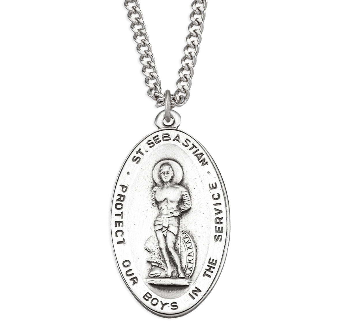 Saint Sebastian Military Medal Necklace, Sterling Silver