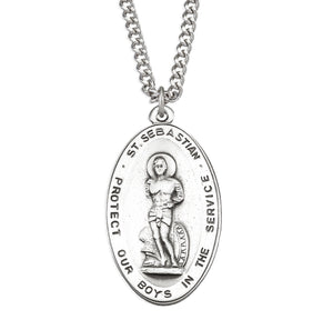 Saint Sebastian Military Medal Necklace, Sterling Silver