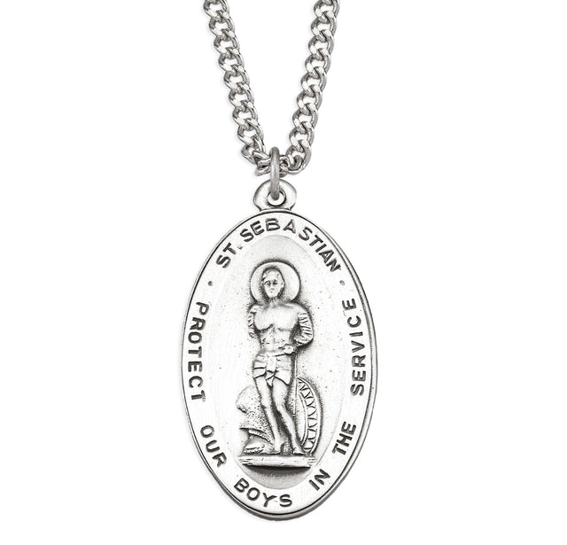 Saint Sebastian Military Medal Necklace, Sterling Silver