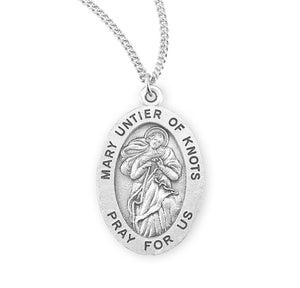 Mary Untier of Knots Oval Medal Necklace, Sterling Silver