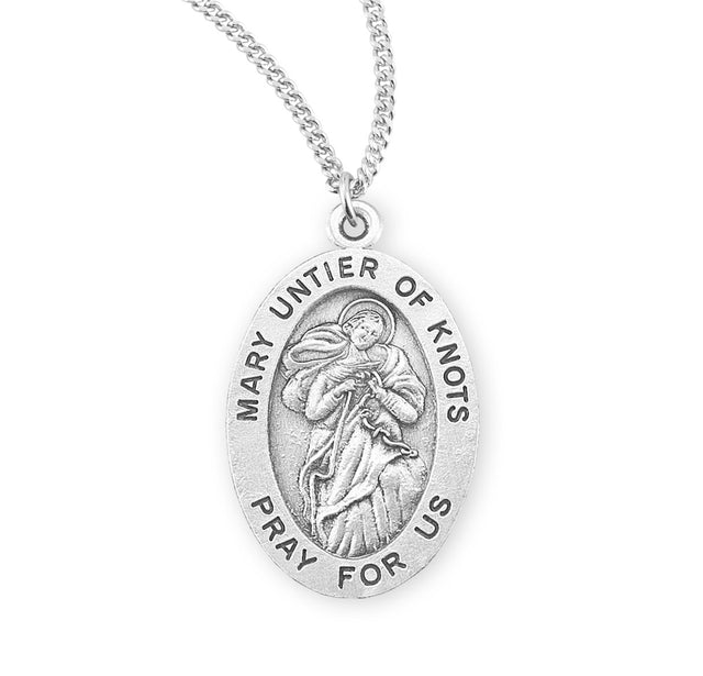 Mary Untier of Knots Oval Medal Necklace, Sterling Silver
