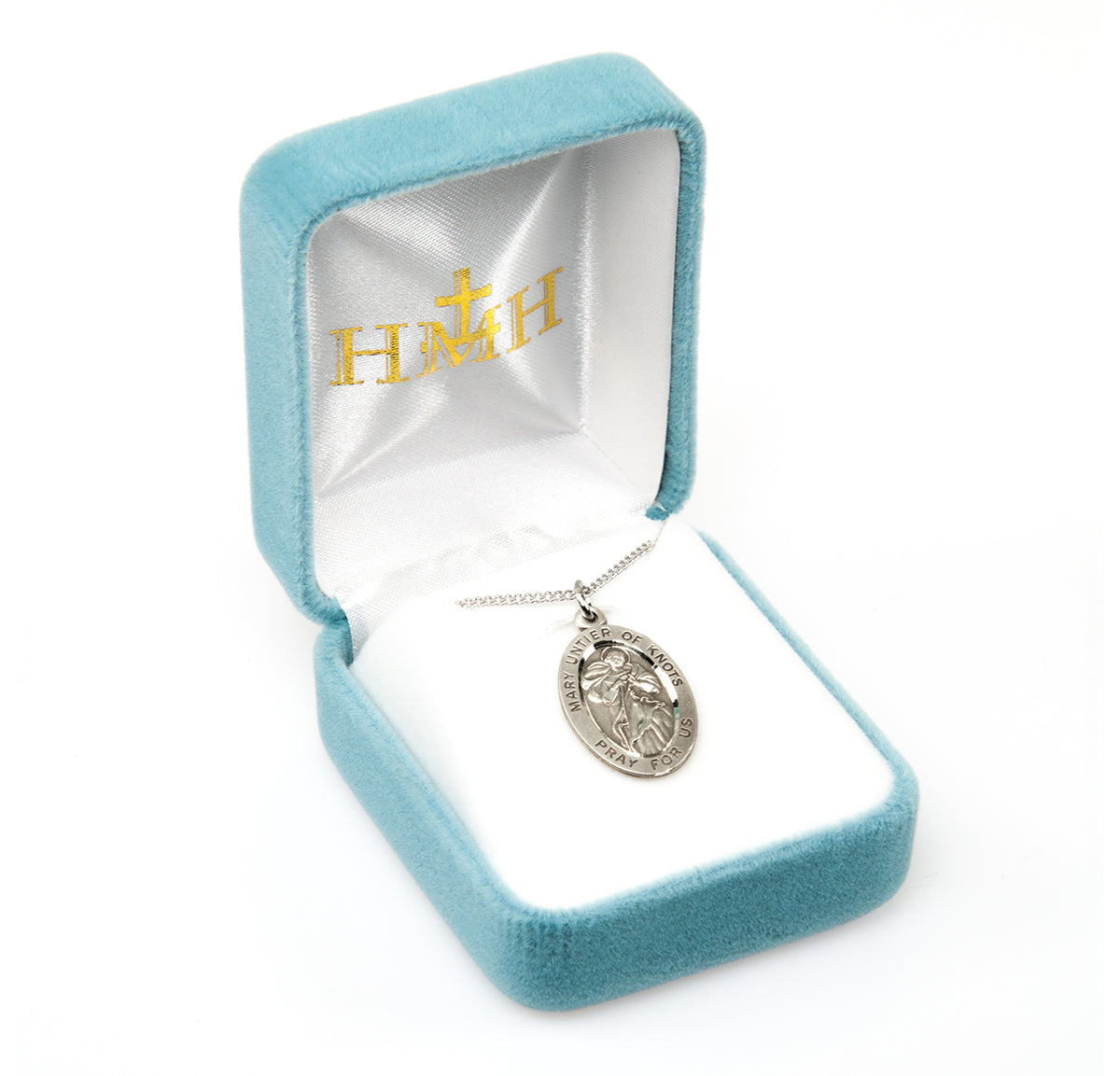 Mary Untier of Knots Oval Medal Necklace, Sterling Silver