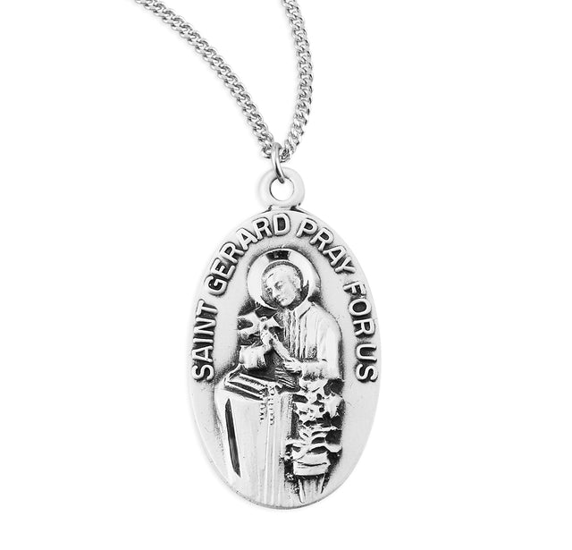 Oval Saint Gerard Medal Necklace, Sterling Silver