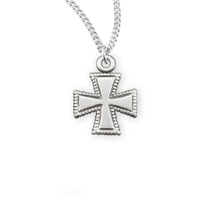 Small Beaded Cross Necklace, Sterling Silver