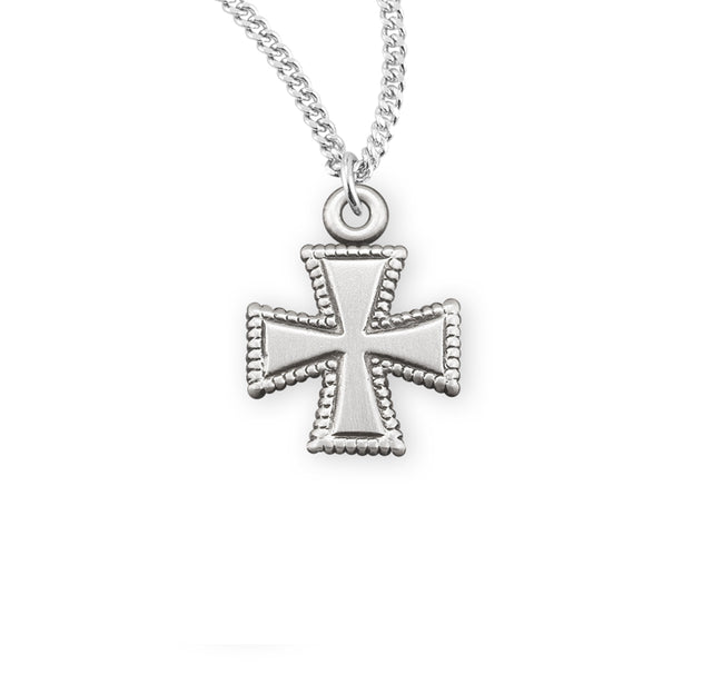 Small Beaded Cross Necklace, Sterling Silver