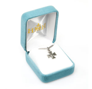 Small Beaded Cross Necklace, Sterling Silver