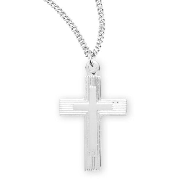 Medium Engraved Cross Necklace, Sterling Silver