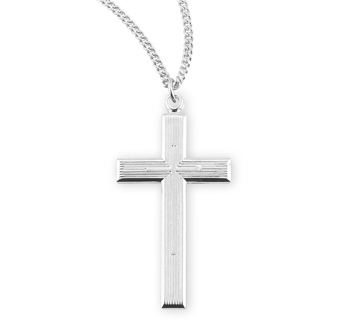 High Polish Inlaid Cross Necklace, Sterling Silver