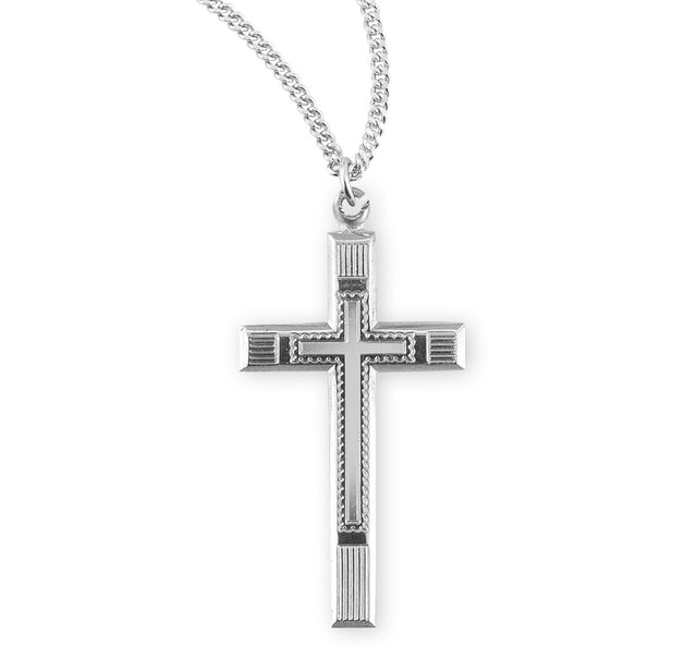Large Engraved Cross Necklace, Sterling Silver