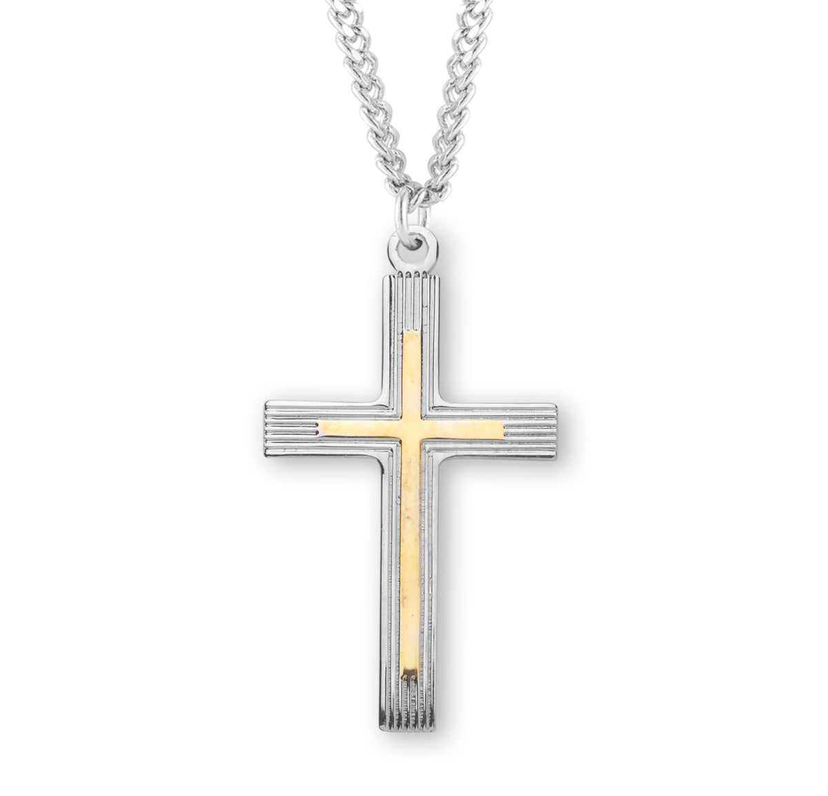 Extra Large Two-Tone Cross Necklace, Sterling Silver