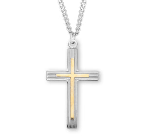 Extra Large Two-Tone Cross Necklace, Sterling Silver