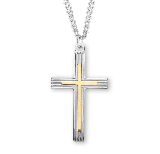 Extra Large Two-Tone Cross Necklace, Sterling Silver