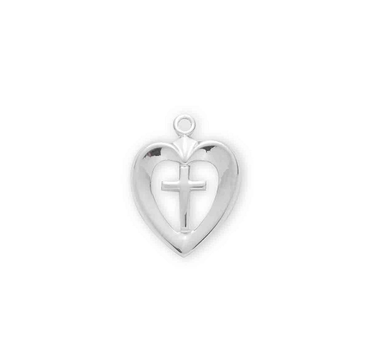Open Heart Cross Necklace, Sterling Silver