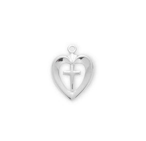 Open Heart Cross Necklace, Sterling Silver