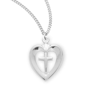 Open Heart Cross Necklace, Sterling Silver