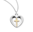 Two-Tone in Heart Cross Necklace, Sterling Silver