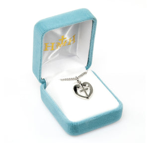 Open Heart Cross Necklace, Sterling Silver