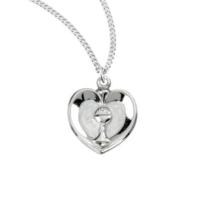 Chalice Heart Pendant Necklace with Pearl Enamel, Sterling Silver