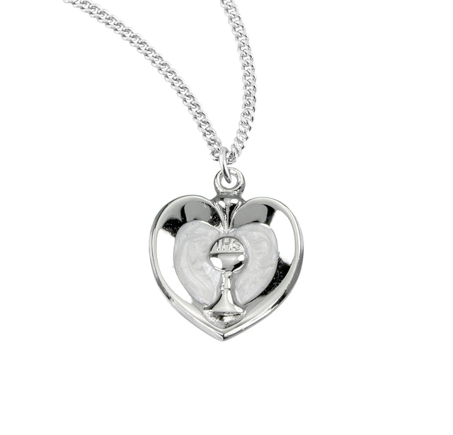 Chalice Heart Pendant Necklace with Pearl Enamel, Sterling Silver