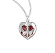 Holy Spirit Inlaid Heart Pendant Necklace with Red Enamel, Sterling Silver