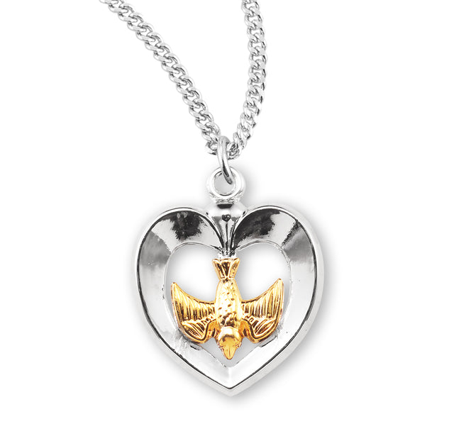 Holy Spirit Two-Tone Medal Necklace, Sterling Silver