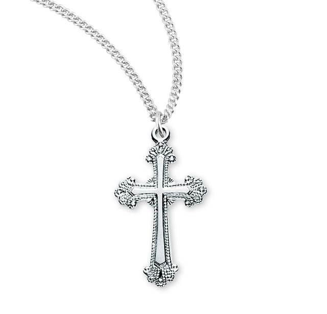 Heavy Large Fancy Cross Necklace, Sterling Silver
