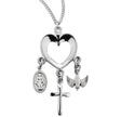 Heart Cross Necklace with Miraculous Medal and Holy Spirit Charms, Sterling Silver