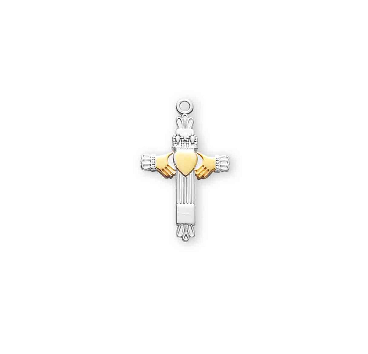 Two-Tone Claddagh Cross Necklace, Sterling Silver
